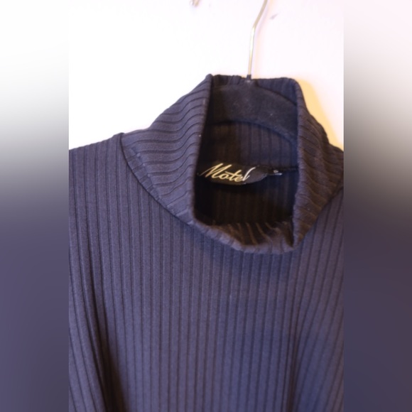 Dolls Kill Motel Mini Dress size S Black Goth Academia Bodycon Mock Neck Ribbed - Picture 5 of 5